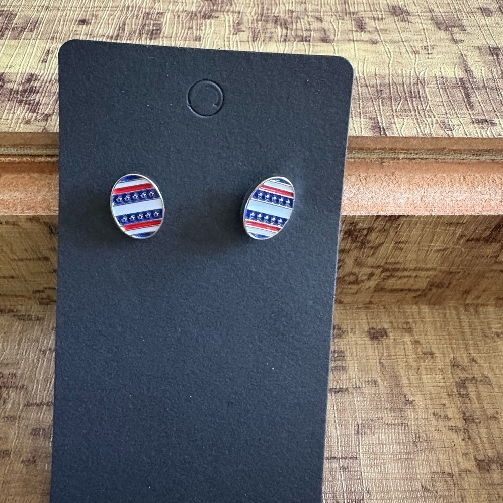 Source Unknown Red, Blue, and White Oval Earrings